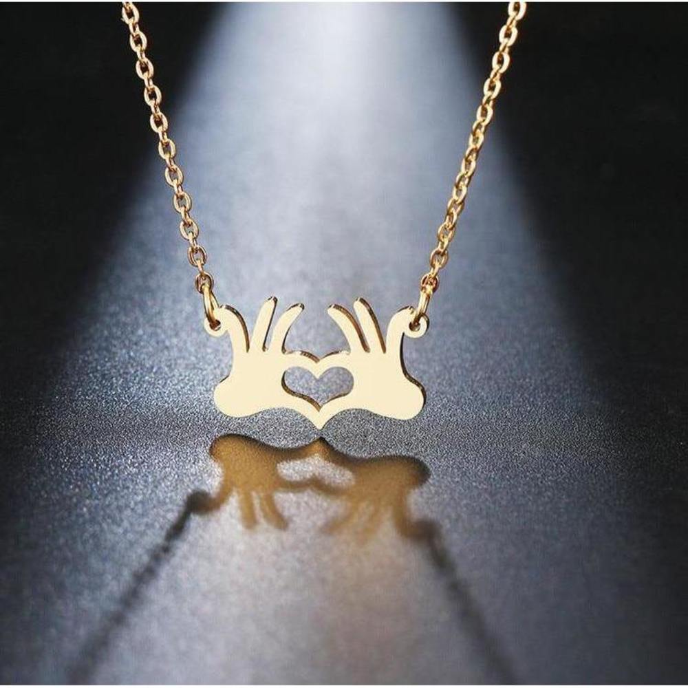 Double Hand Heart Symbol Gold Necklace
